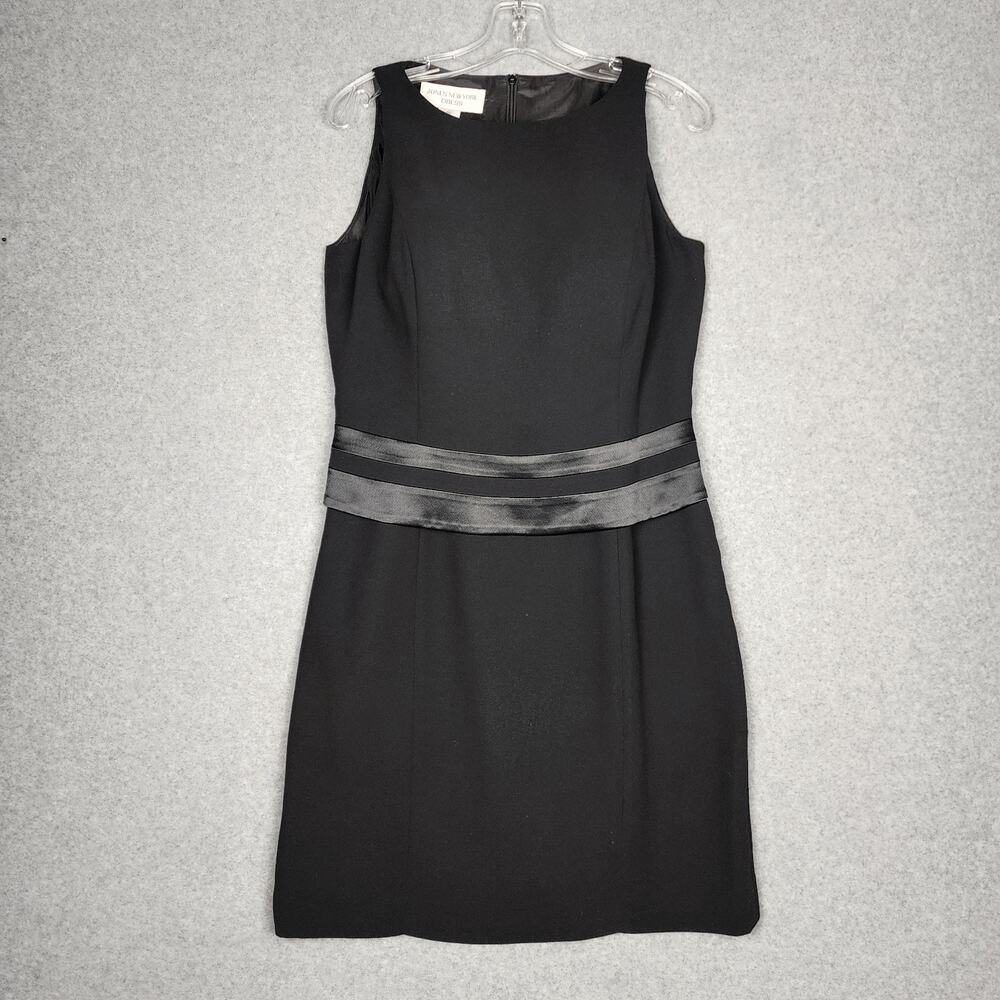 Jones New York Black Dress Sleeveless Knee-Length Double Row Satin Trim Size 10